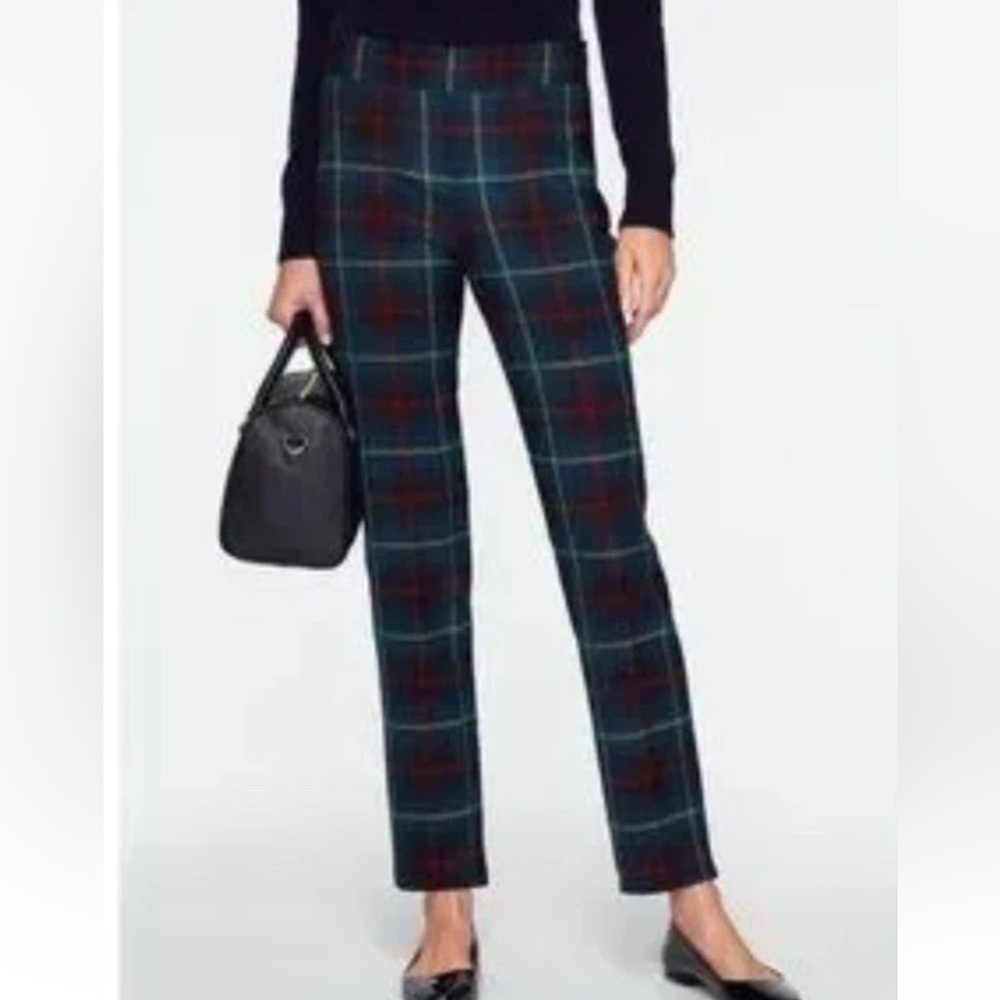 EUC Talbots Navy and Green Plaid Straight Leg Pants Sz 10